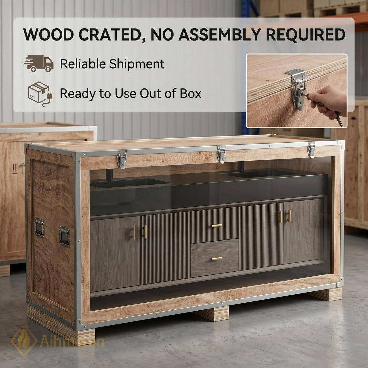 60''-96'' Double Bathroom Vanity with Sink Modern Floating Charcoal Slatted Finish Wall