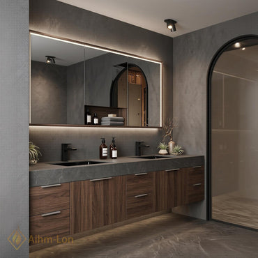 72''-96'' Double Bathroom Vanity with Sink Dark-Walnut Modern Grain Wall Mounted