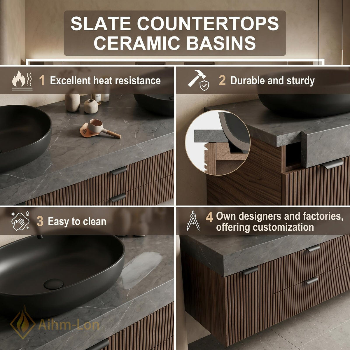 60''-96'' Bathroom Vanity with Sink Modern Floating Dark Wood Finish Slatted Front