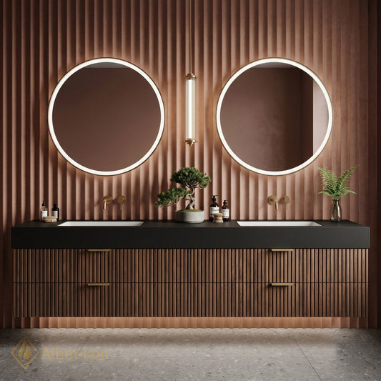 60''-96'' Double Bathroom Vanity with Sink Vertical Slatted Front Matte Black Top