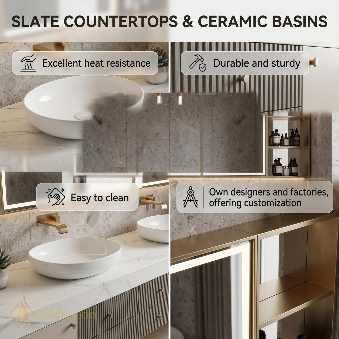 72''-96'' Double Bathroom Vanity with Sink Grey Modern Floating Drawer Soft Finish
