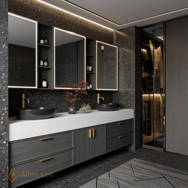 60''-96'' Double Bathroom Vanity with Sink Modern Slatted Center Panel Open Wall