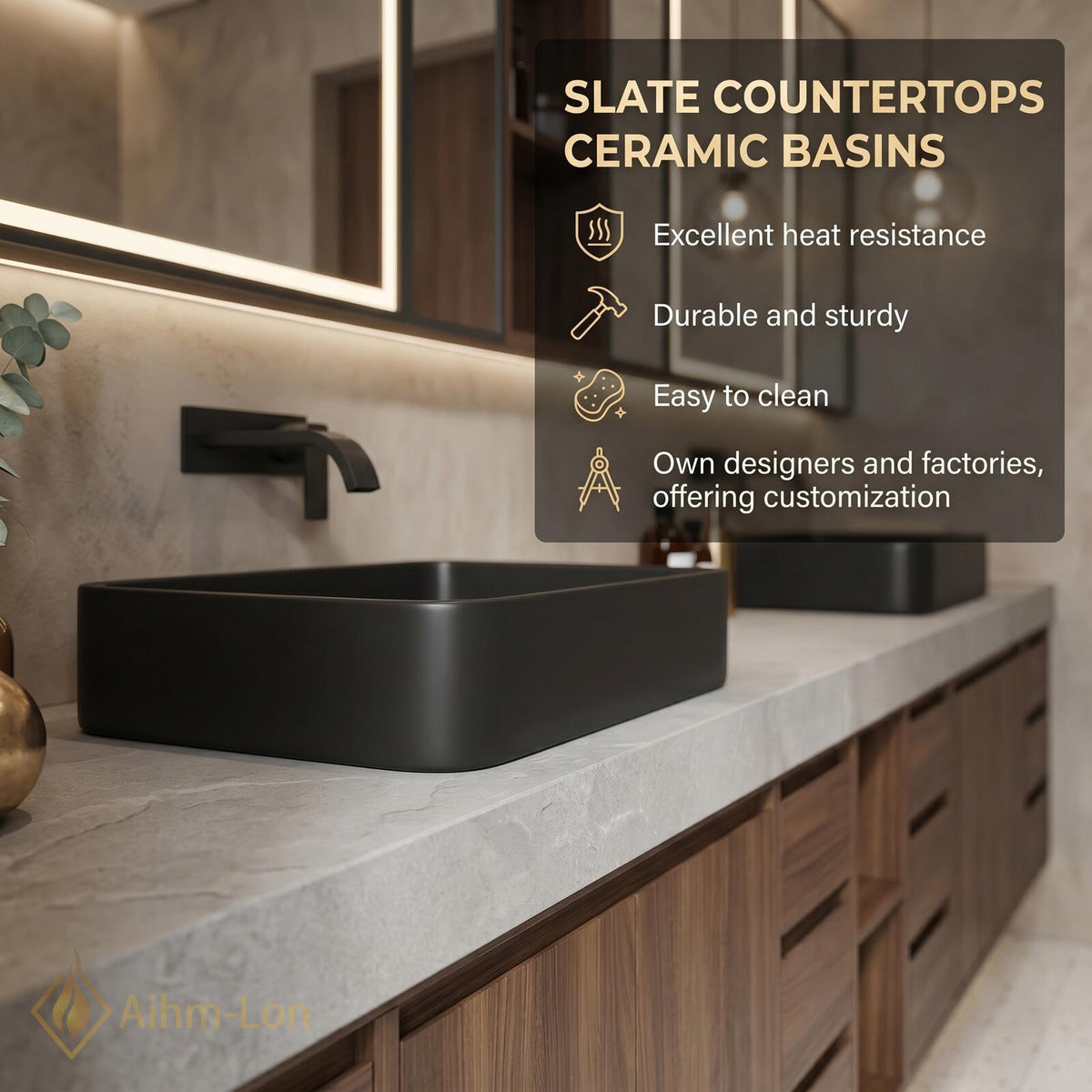 60''-96'' Double Bathroom Vanity with Sink Floating Dark Walnut Spacious Open Shelving