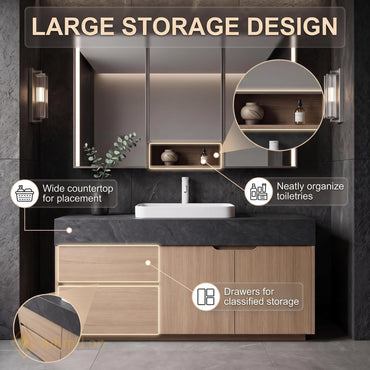 36''-110'' Modern Bathroom Vanity with Sink Handleless Drawers Warm Wood Doors