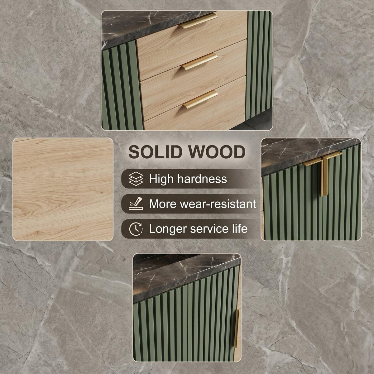 60''-96'' Double Bathroom Vanity with Sink Modern Floating Sage Green Slatted Deep Drawers