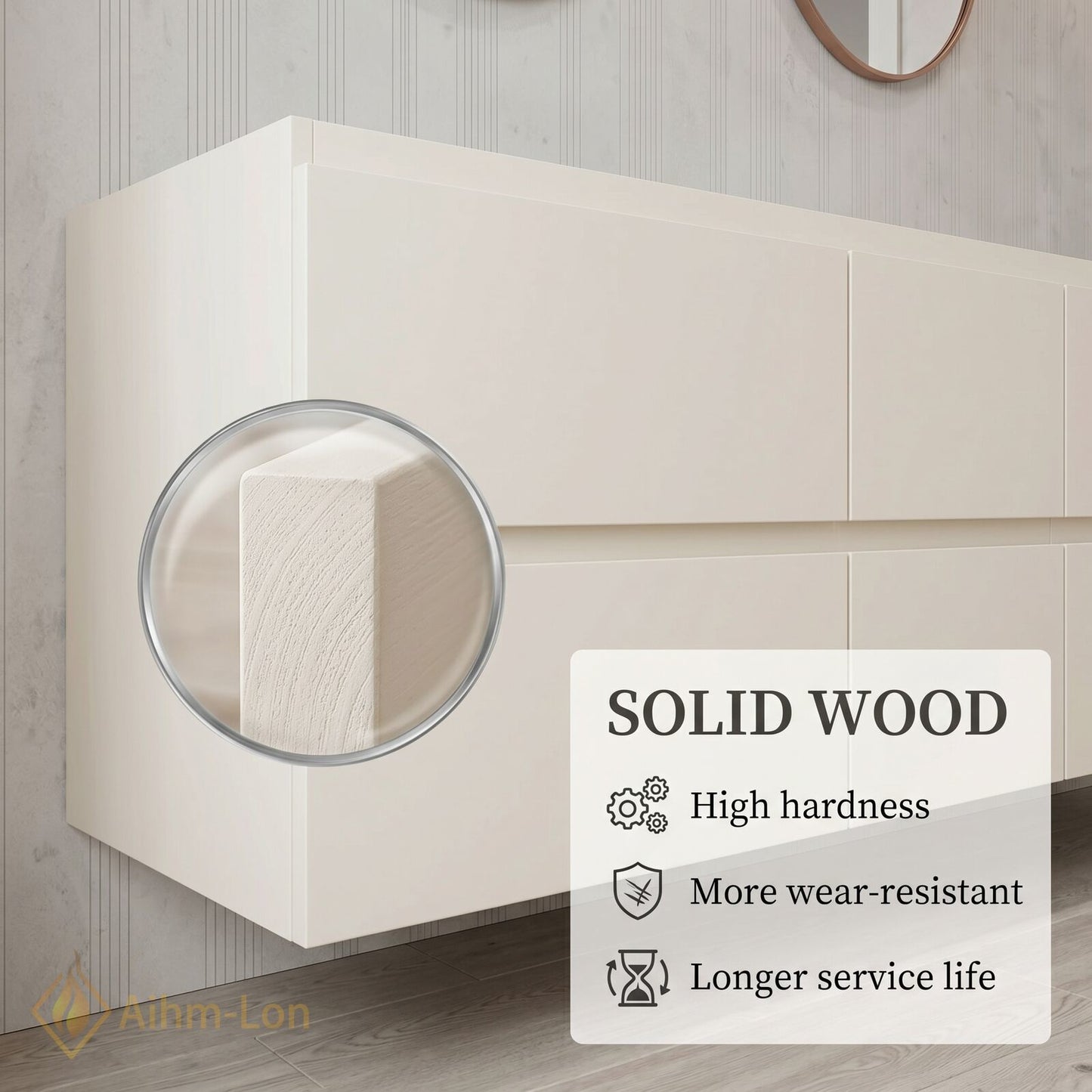 60''-96'' Modern Bathroom Vanity with Sink Floating White Marble Sliding Drawers Cabinet