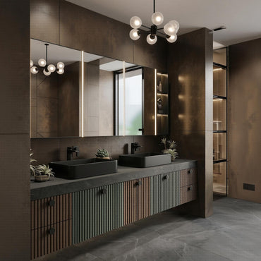 60''-96'' Double Bathroom Vanity with Sink Modern Floating Two-Tone Slatted Open Shelving