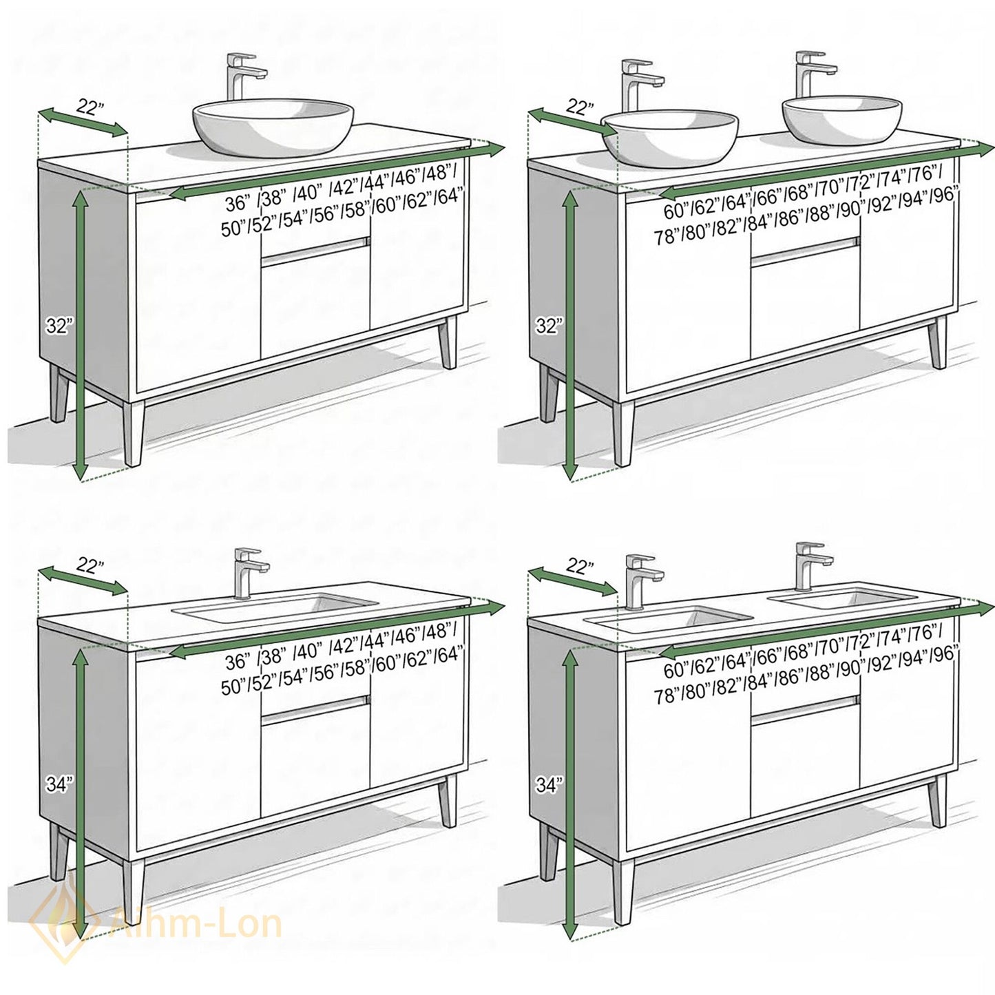 60''-96'' Minimalist Bathroom Vanity with Sink Double Sink Matte White Cabinet Open Shelving