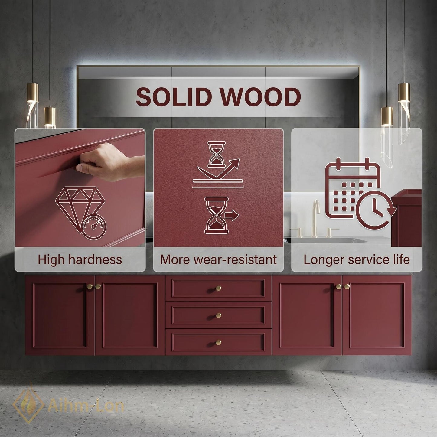 60''-96'' Modern Bathroom Vanity with Sink Floating Red Painted Undermount Drawers