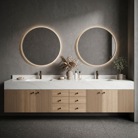 78''-96'' Modern Bathroom Vanity with Sink Double Sink Vertical Slatted Wood Grain Cabinet