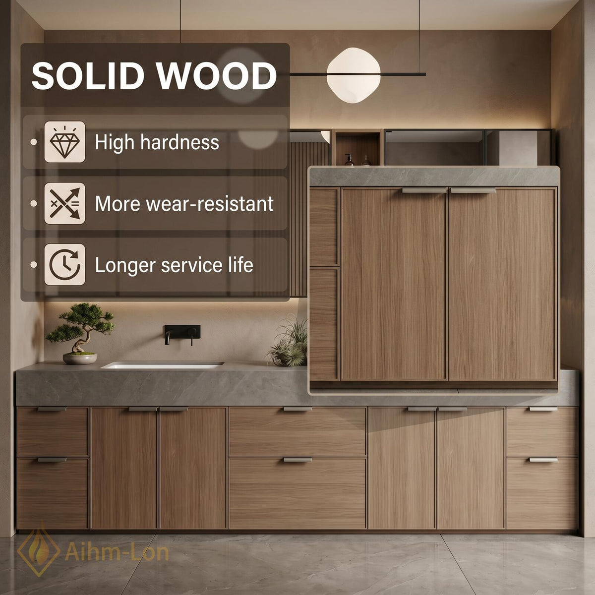 60''-96'' Double Bathroom Vanity with Sink Light Wood Finish Slatted Center Panel
