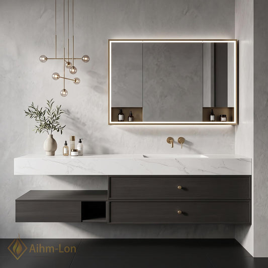 36''-110'' Bathroom Vanity with Sink Floating Single Basin Open Shelf Storage