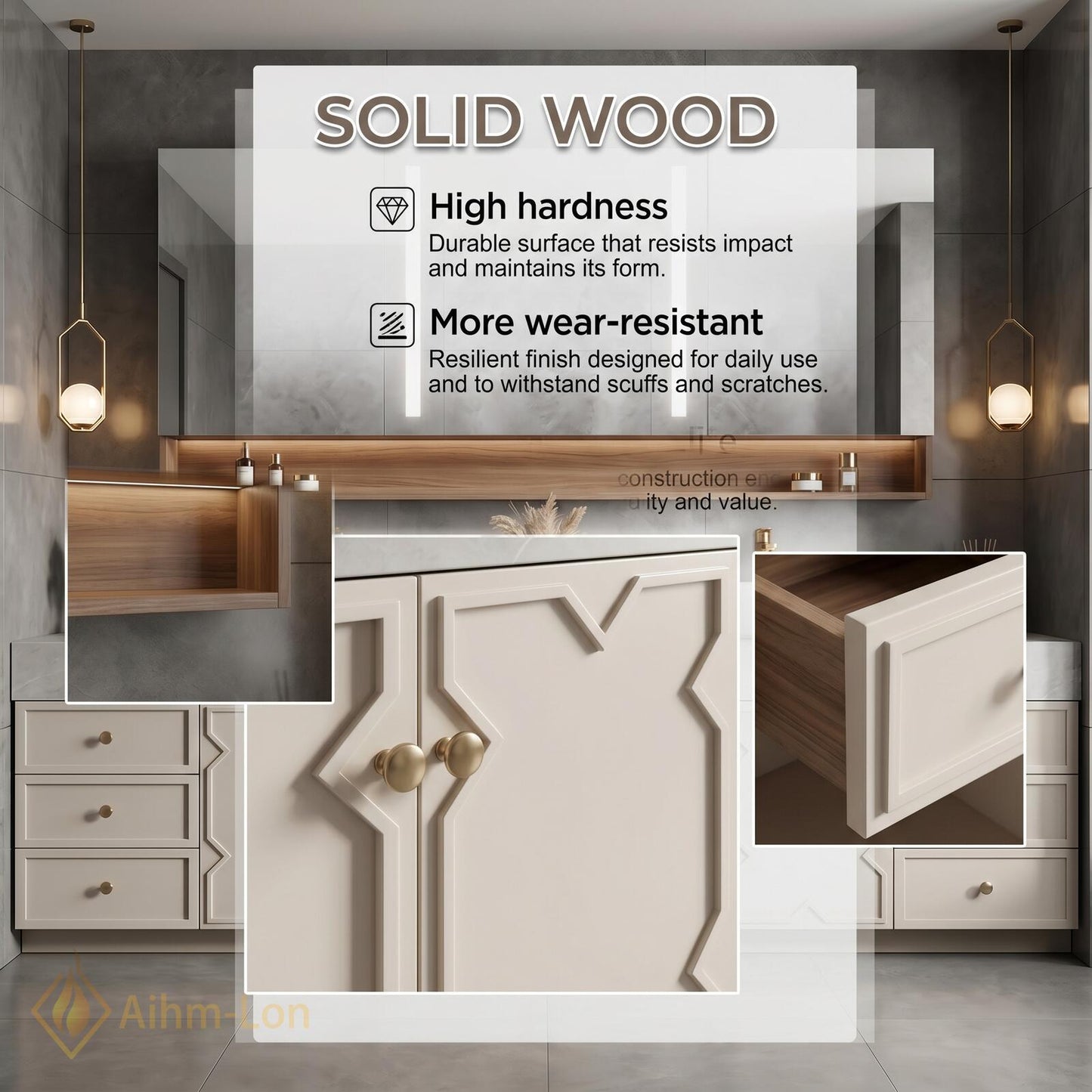 72''-96'' Double Bathroom Vanity with Sink Modern Floating Doors Stone Surface Open