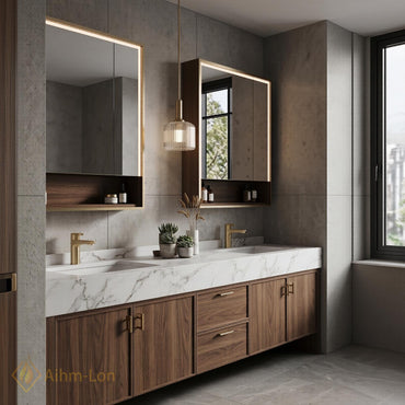 60''-96'' Double Bathroom Vanity with Sink Floating Dark Walnut Rich Grain Storage