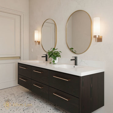 60''-96'' Modern Bathroom Vanity with Sink Floating Dark Wood Grain Anti-Fog Drawers