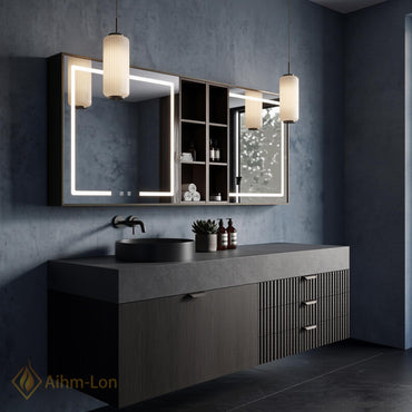 36''-110'' Bathroom Vanity with Sink Floating Sintered Stone Top Dark Finish