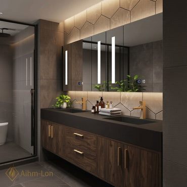 60''-96'' Double Bathroom Vanity with Sink Floating Wall-Mounted Design Dark Solid Countertop