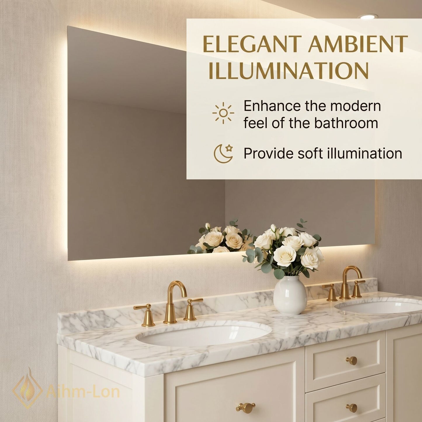 60''-96'' Modern Bathroom Vanity with Sink White Shaker Marble Gold Hardware Drawers