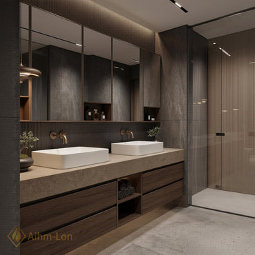 60''-96'' Double Bathroom Vanity with Sink Modern Floating Stone Top Dark Walnut