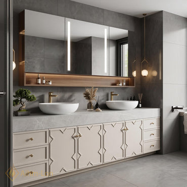 72''-96'' Double Bathroom Vanity with Sink Modern Floating Doors Stone Surface Open