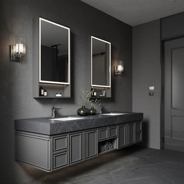 60''-96'' Double Bathroom Vanity with Sink Modern Geometric Framed Charcoal Marble-finish