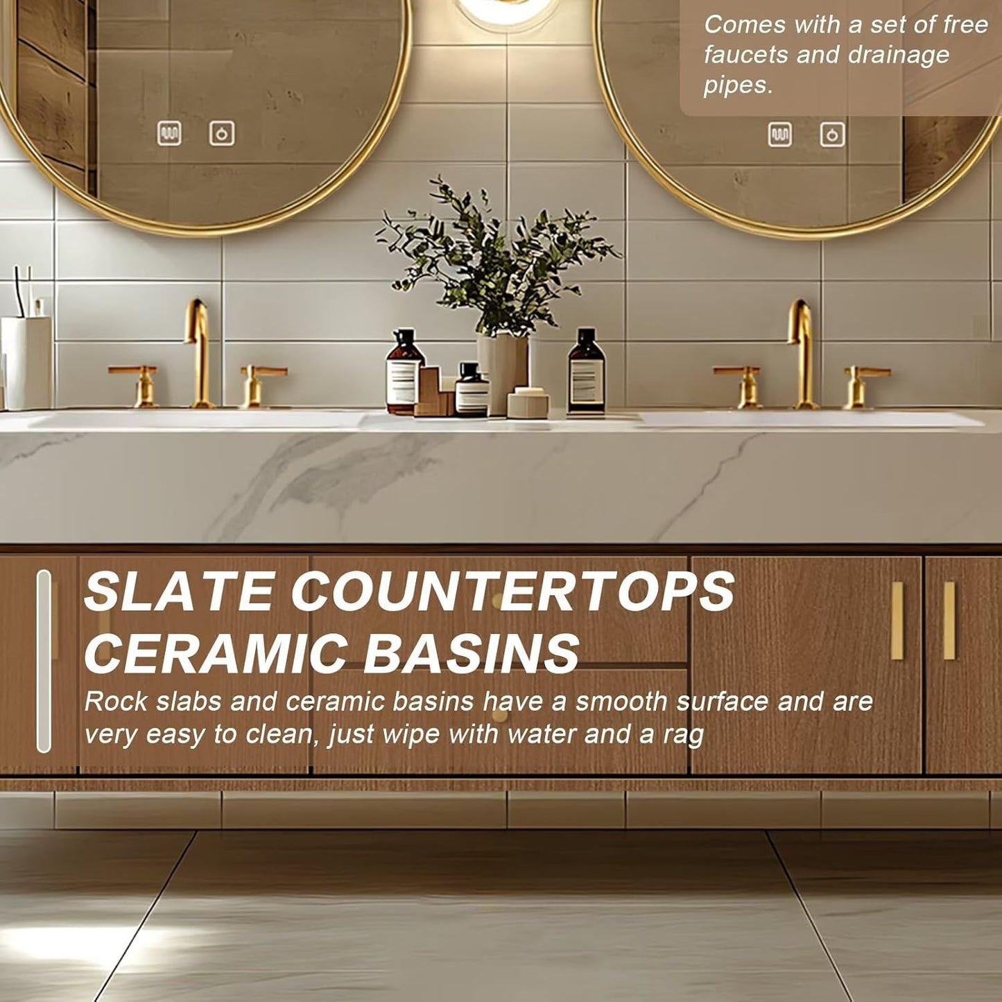 72"Floating Bathroom Vanity with Double Sinks Includes Natural Wood Texture Cabinets