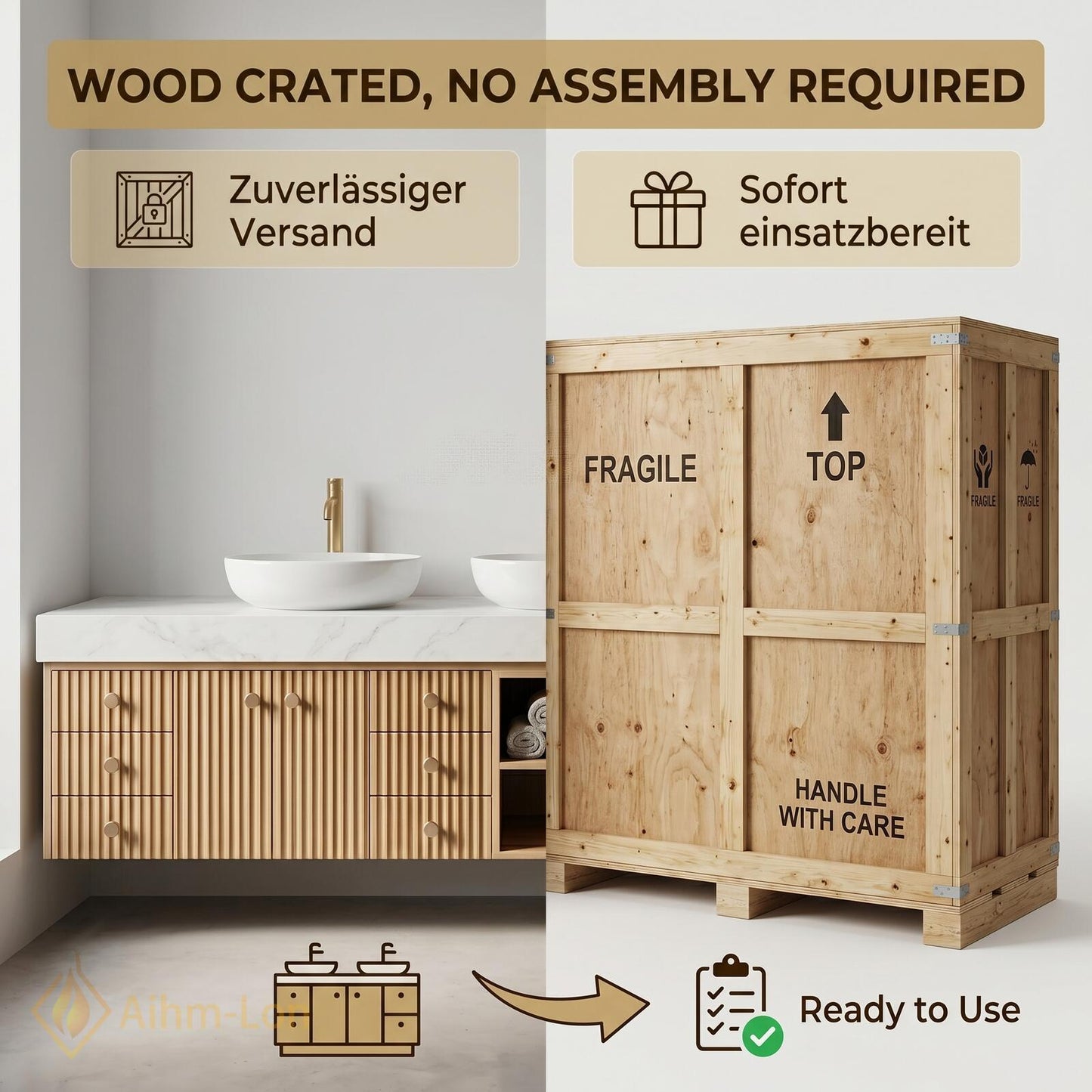 78''-96'' Double Bathroom Vanity with Sink Light-Wood Modern Floating Grain Slatted
