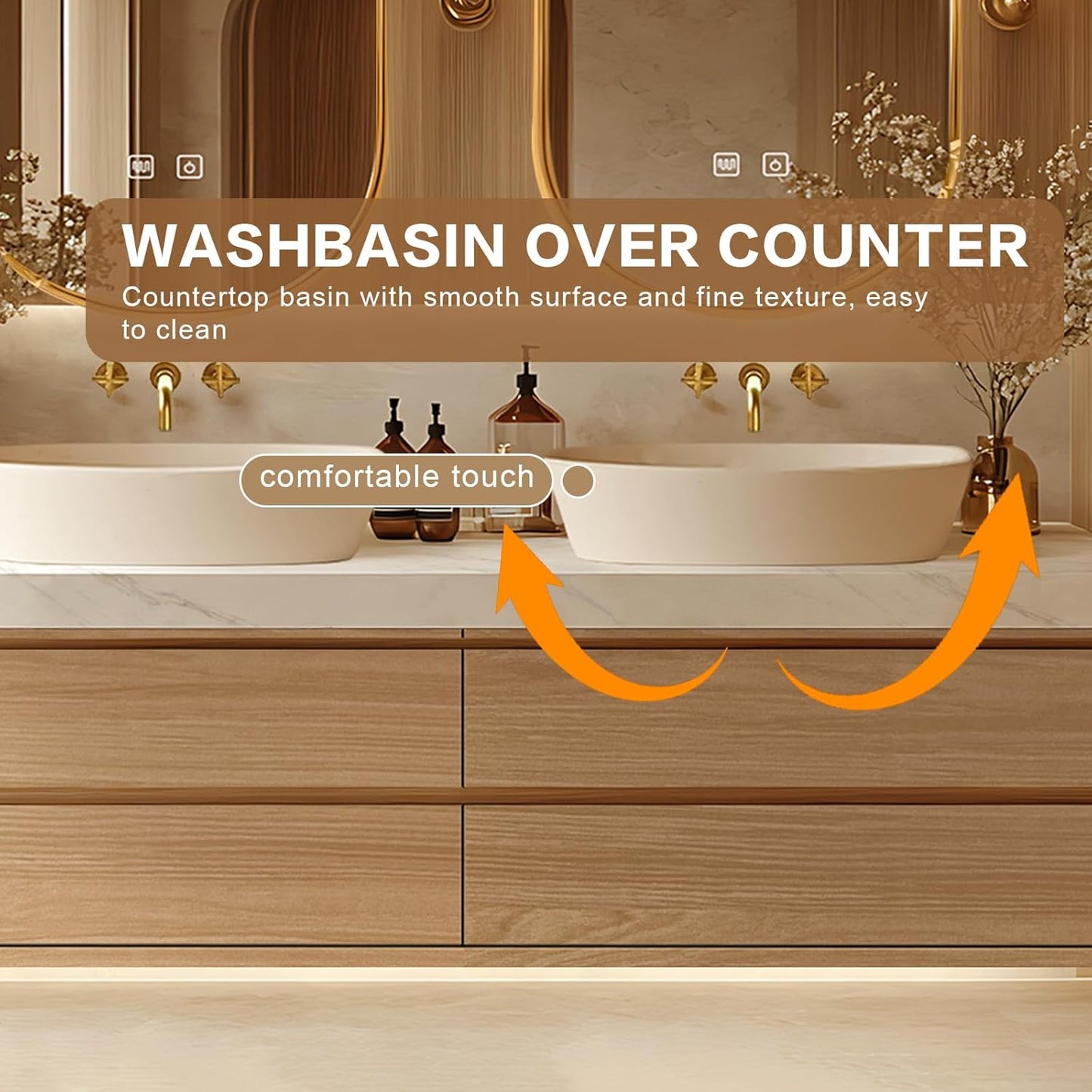 72"Floating Bathroom Vanity with Double Sinks Includes Irregular Mirrors