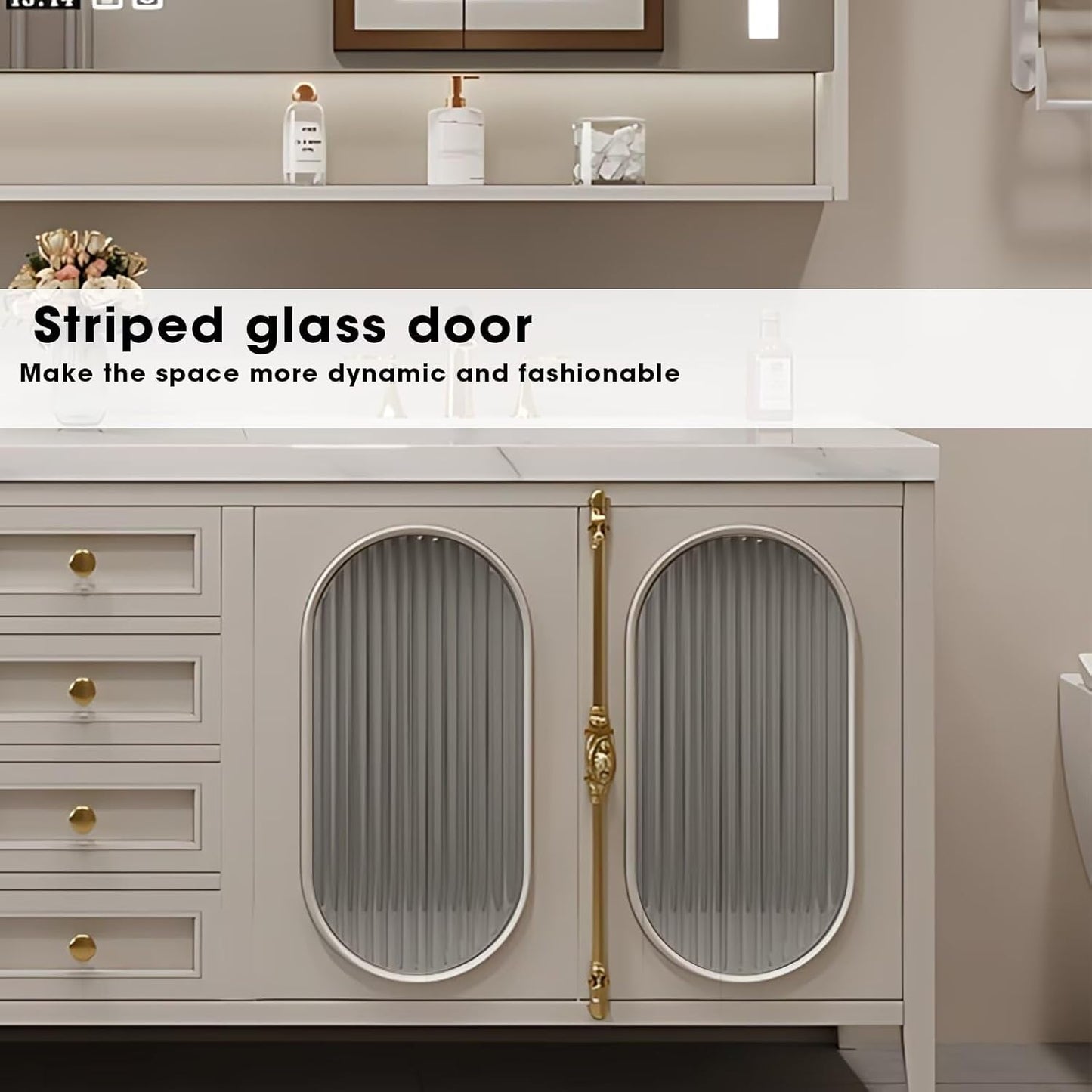 68"Modern Bathroom Vanity Includes Fine Copper Metal Texture Handle