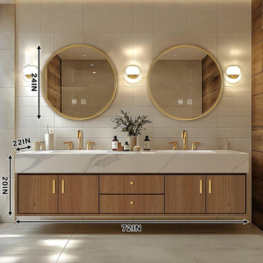 72"Floating Bathroom Vanity with Double Sinks Includes Natural Wood Texture Cabinets
