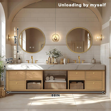 88"Floating Bathroom Vanity with Double Sinks Includes American Country Style