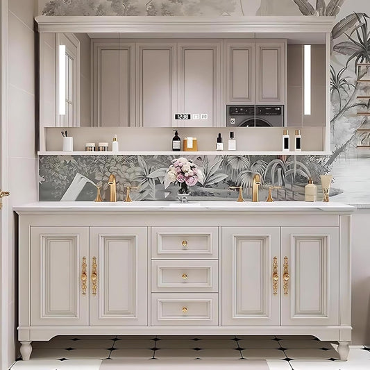 60"-96"Retro Bathroom Vanity with Double Sinks Include American Country Style & Mirror