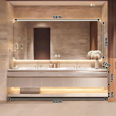 60"Luxurious Solid Wood Bathroom Vanity Includes Embossed Striped Wave Panels