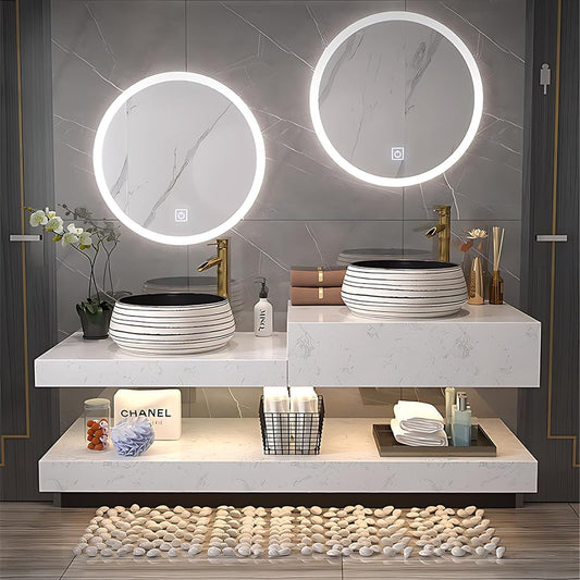 48"Double Basin Floating Bathroom Vanity Marble Countertop