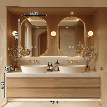 72"Floating Bathroom Vanity with Double Sinks Includes Irregular Mirrors