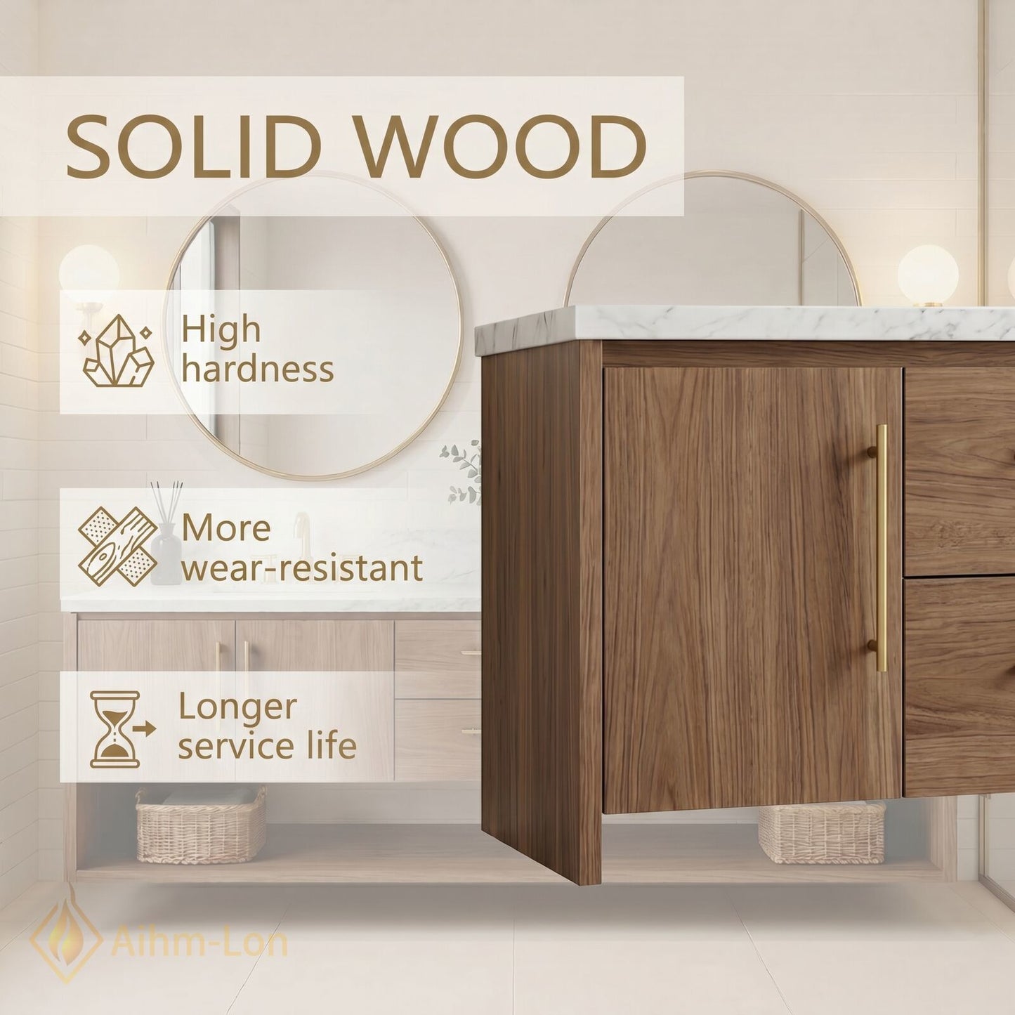 60''-96'' Double Bathroom Vanity with Sink Wood Grain Marble Pattern Dual Open Shelves Cabinet