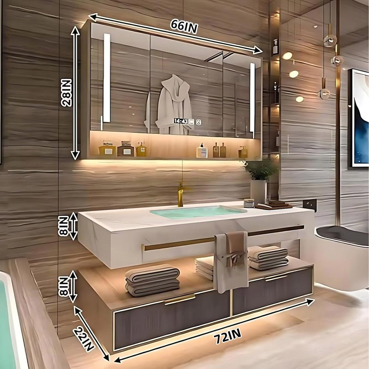 36"-72"Luxurious Bathroom Vanity with Sink Includes Modern Metal Luxury Style