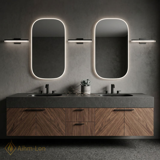 60''-96'' Double Bathroom Vanity with Sink Walnut Finish Textured Slatted Center Panel
