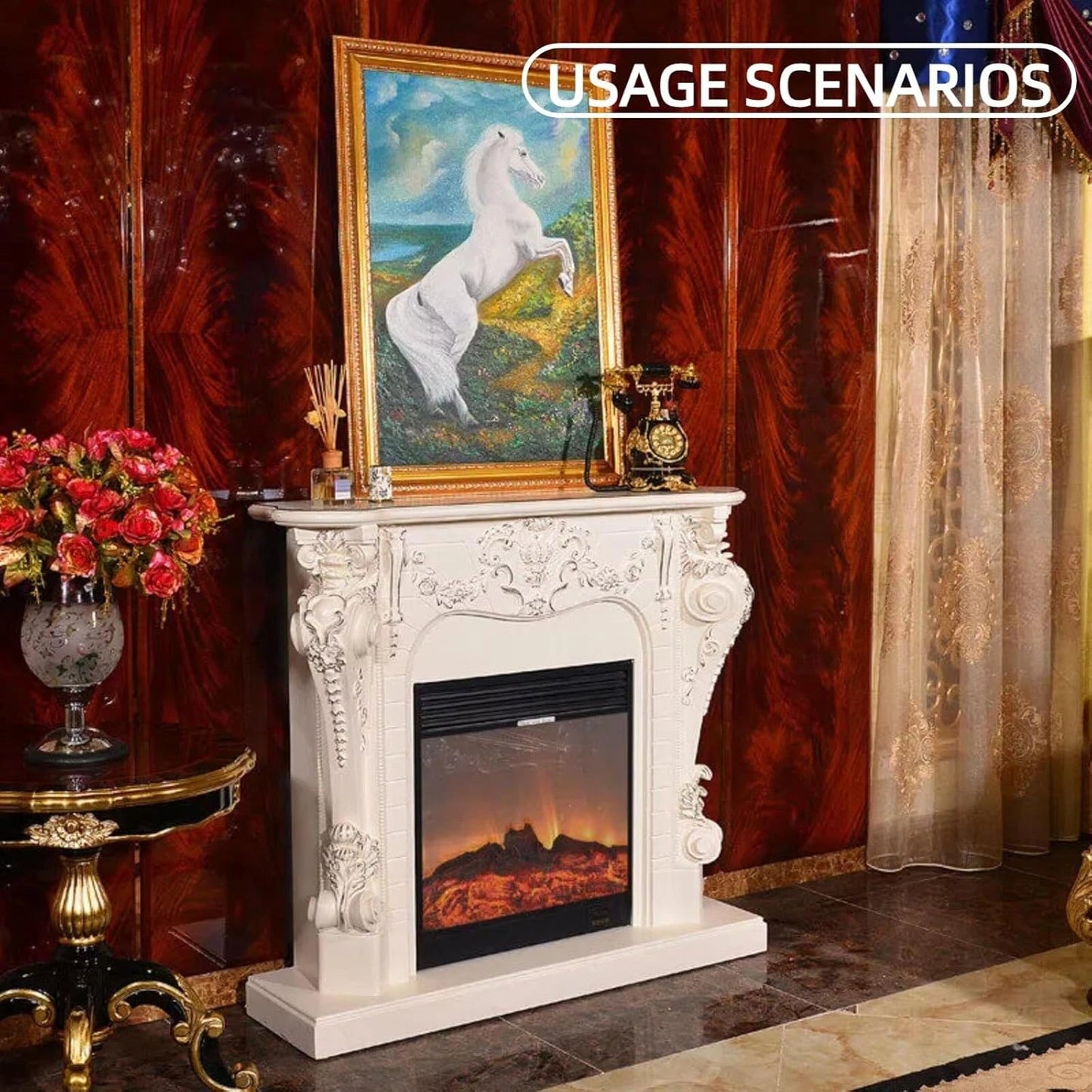 Aihm-Lon European Electric Fireplace Includes White 3D Carving 47”