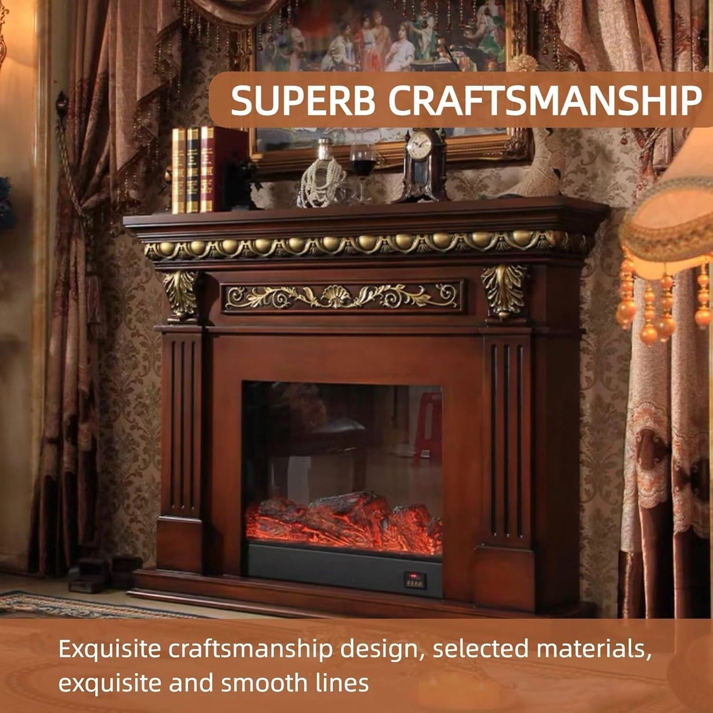 Aihm-Lon Indoor Electric Fireplace Includes Realistic Flame and 3D Carving 59”