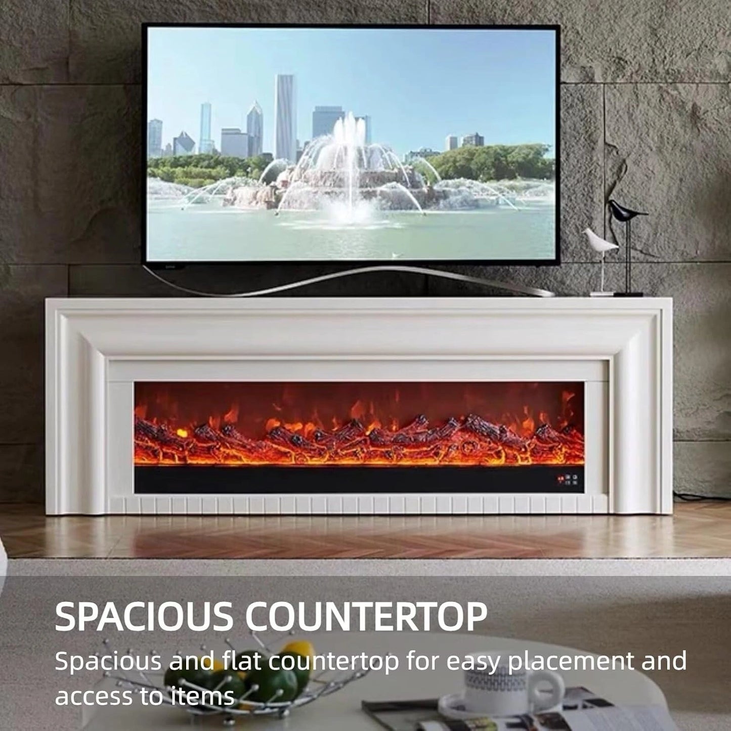 Aihm-Lon White Electric Fireplace with Ambient Light 79”