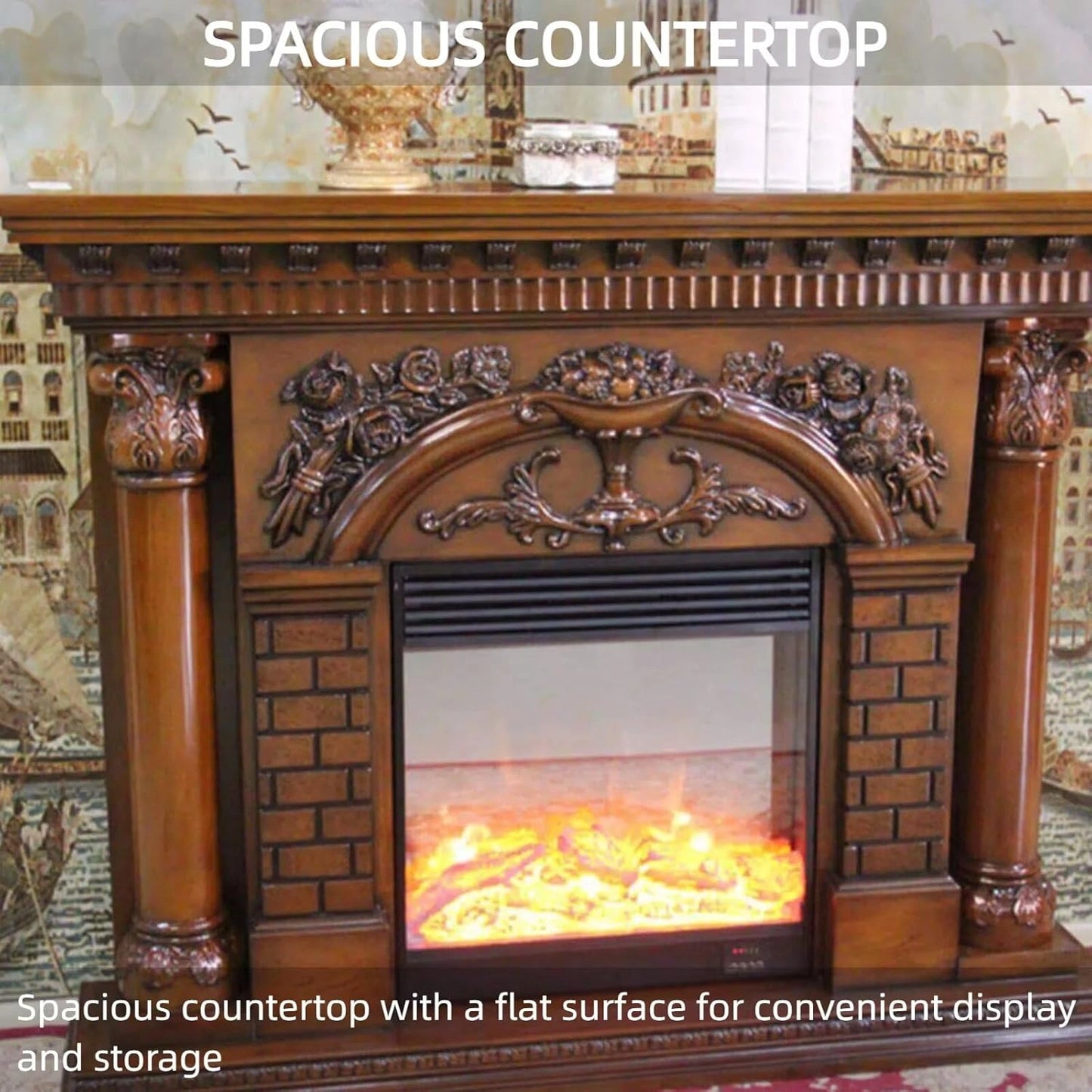 Aihm-Lon Indoor Electric Fireplace Includes European Classical Carving 59”