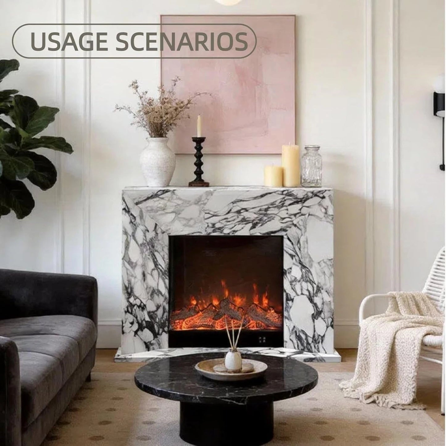 Aihm-Lon Unique Electric Fireplace Includes Marble Pattern Design 47”