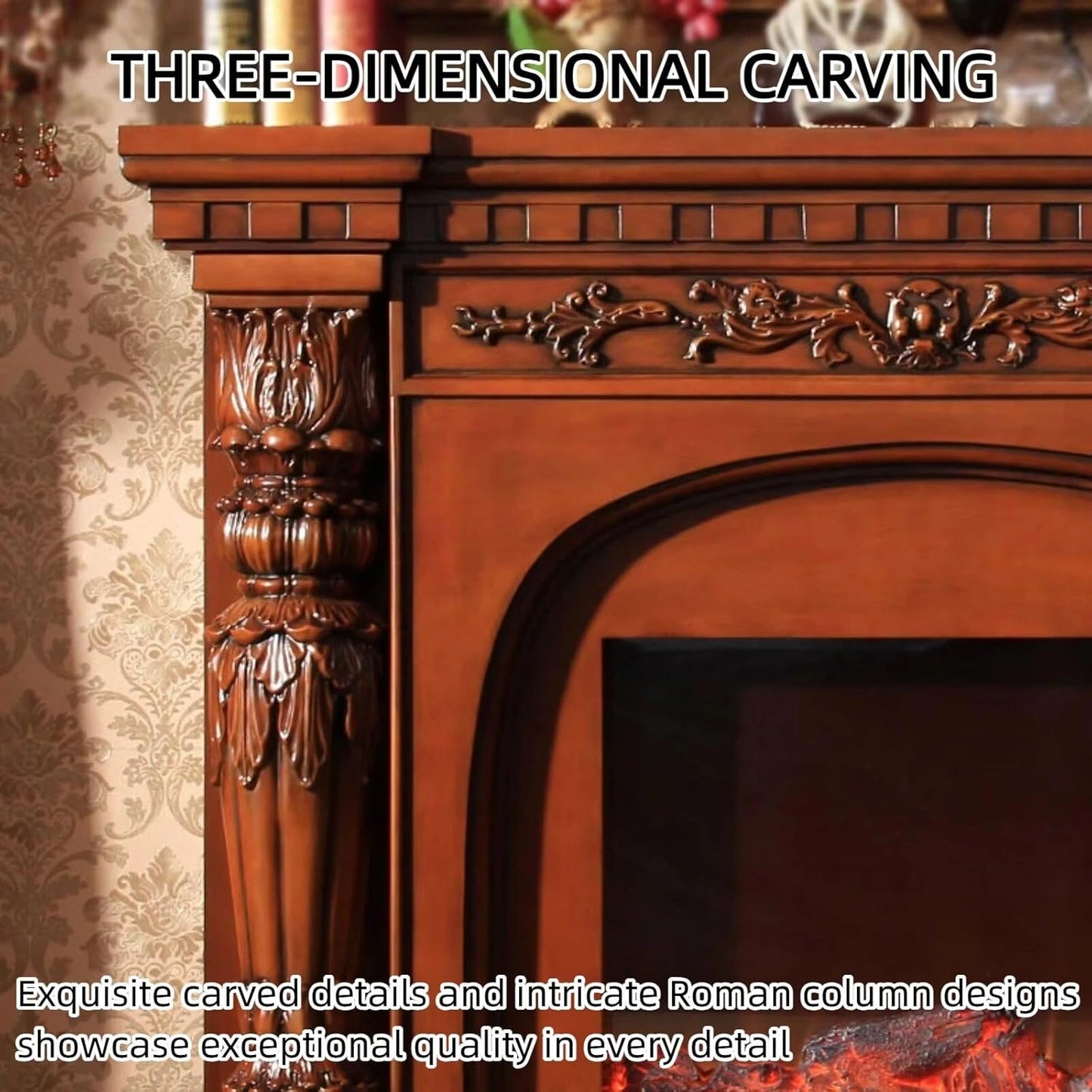 Aihm-Lon Luxury Electric Fireplace Includes Brown Ornate Carvings 59”