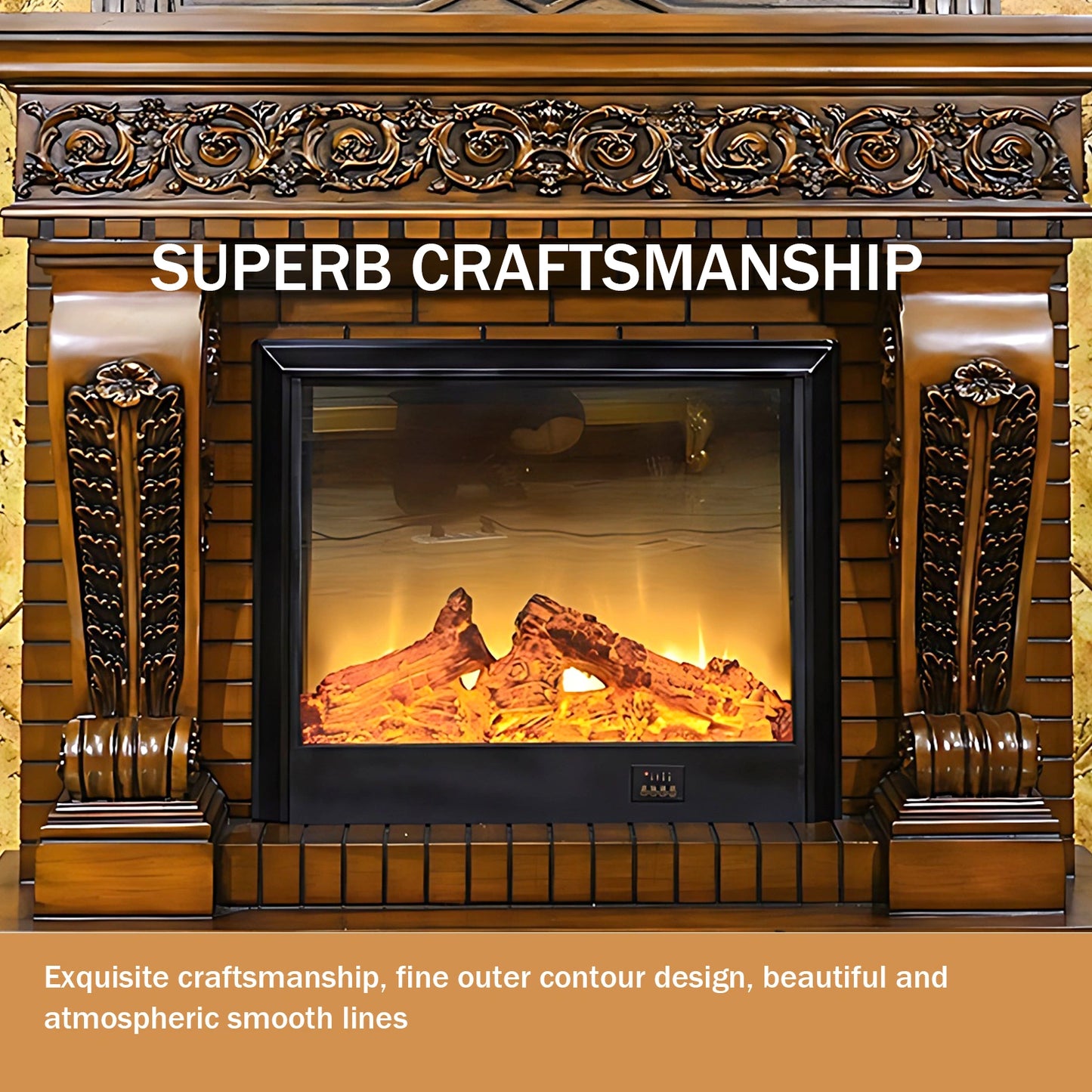 Aihm-Lon Electric Fireplace Brown Retro Design with Realistic Flame Effects 59”