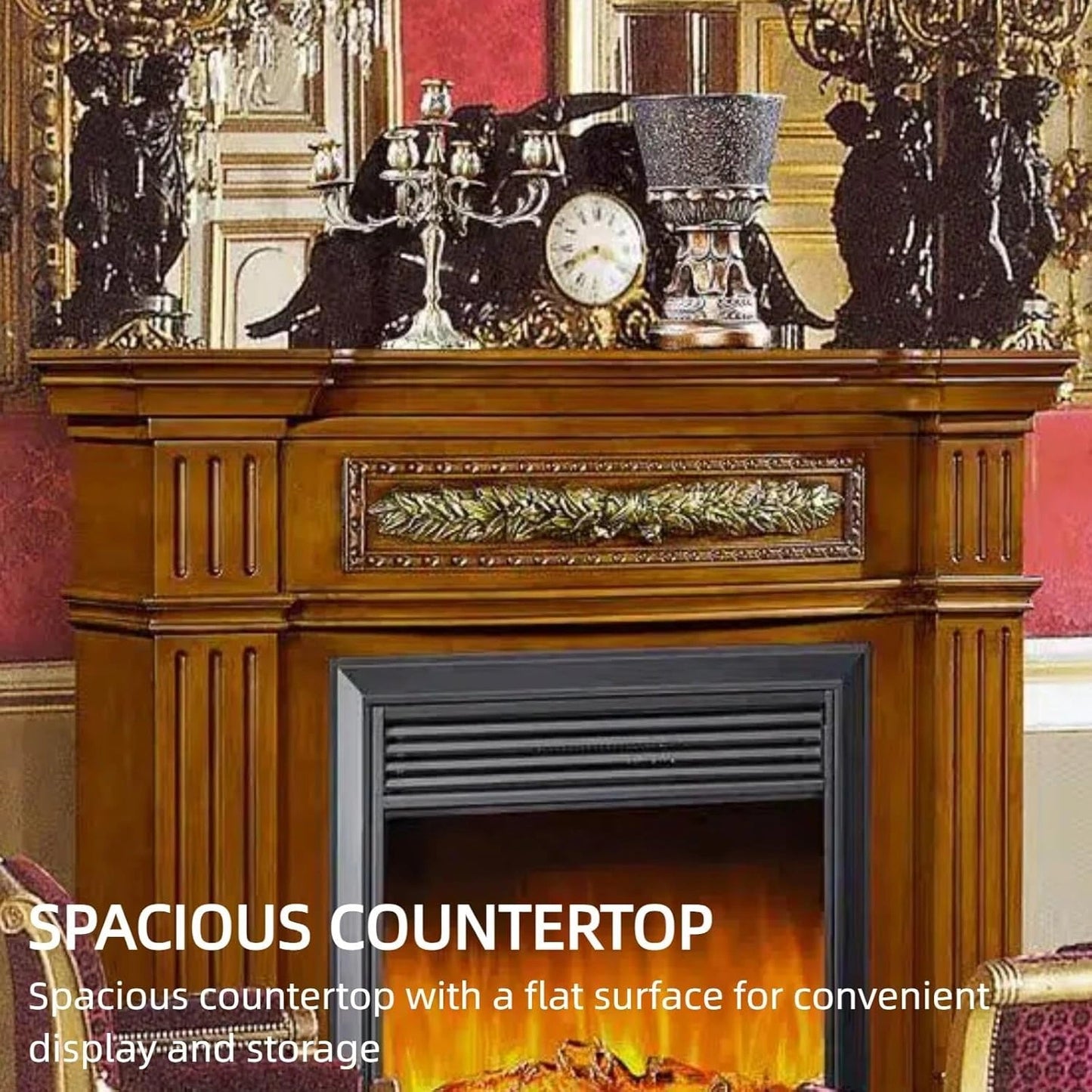 Aihm-Lon Brown Electric Fireplace Includes Ornate Carved Detail 47”