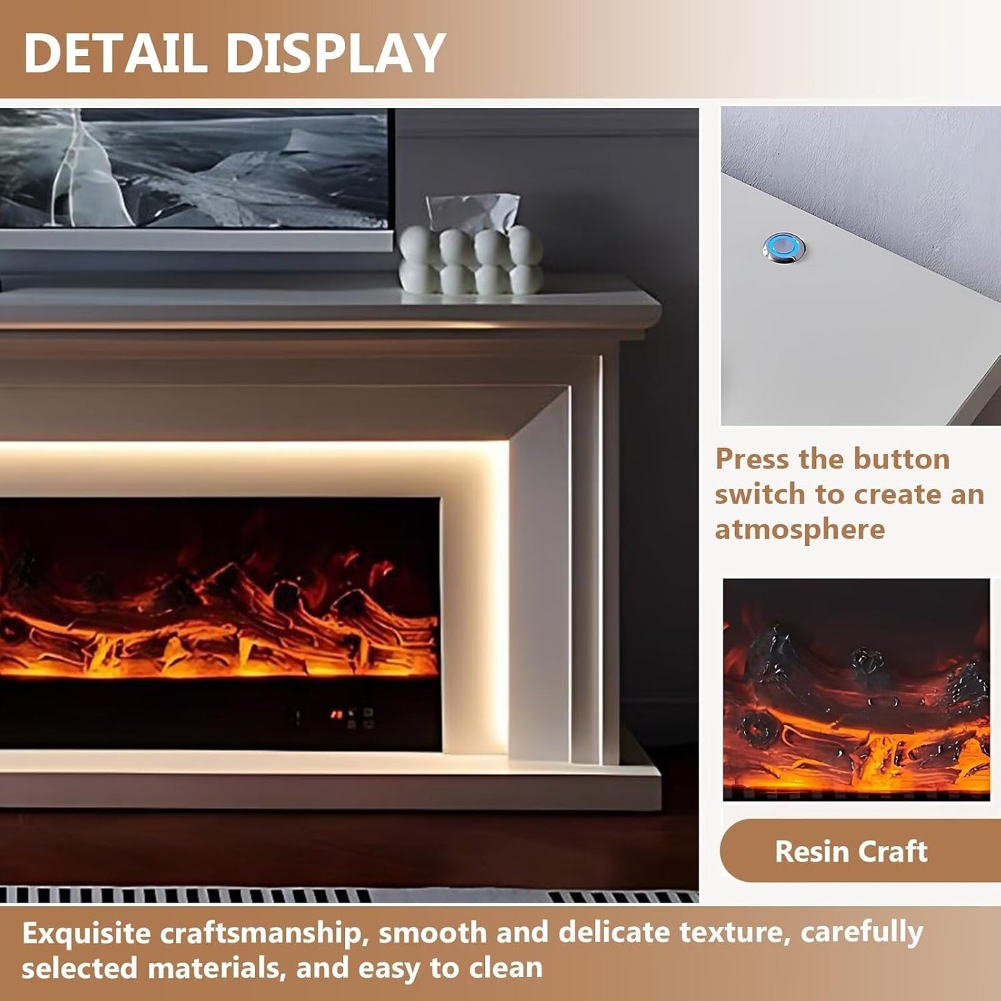 Aihm-Lon French Electric Fireplace with Decorative Flame 79”