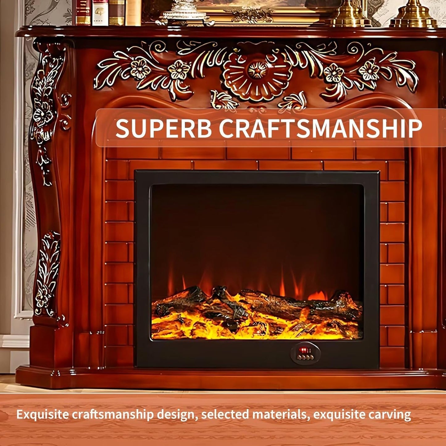 Aihm-Lon Brown Electric Fireplace with Simulated Brick 58”