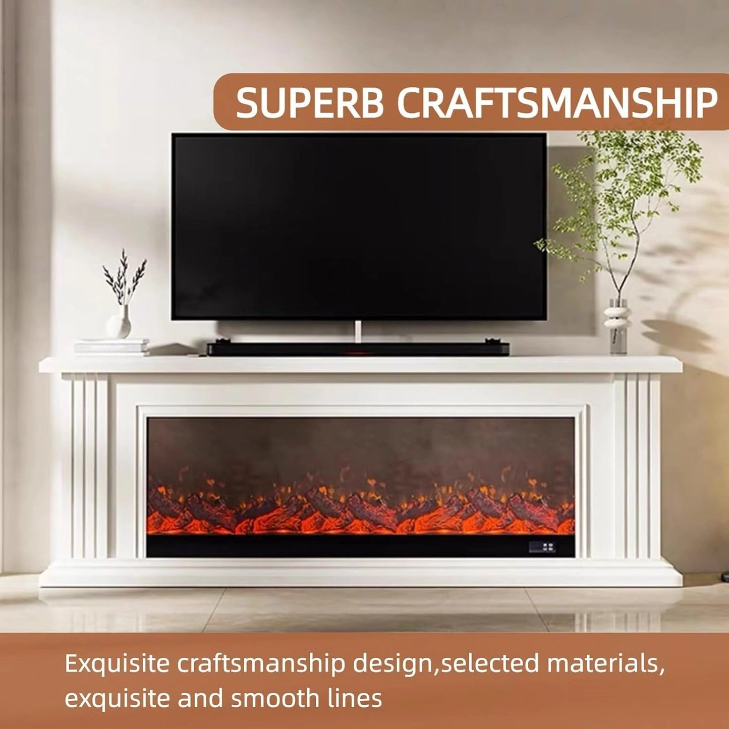 Aihm-Lon Electric Fireplace White Indoor Chimenea TV Stand 79”