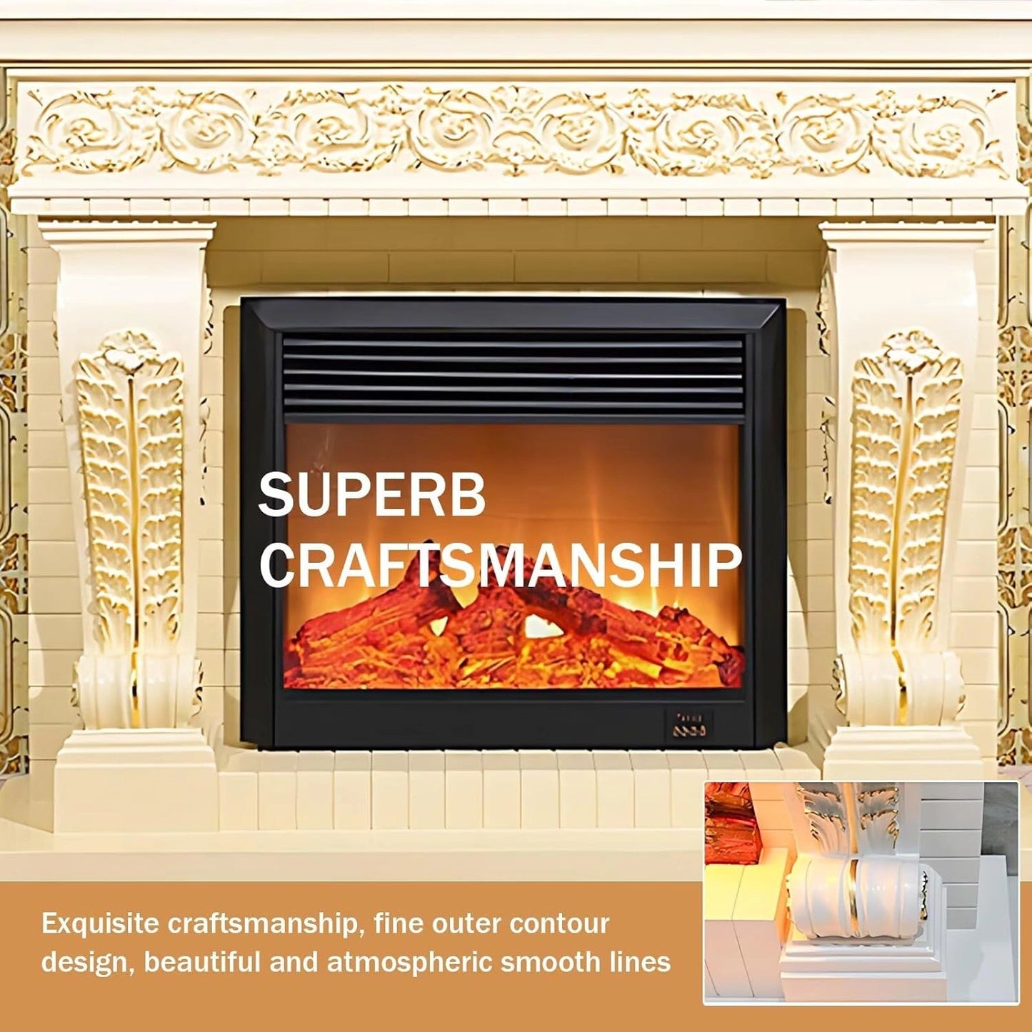 Aihm-Lon Freestanding Electric Fireplace with White Retro Design 59”